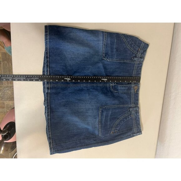 Baccini Sz 16W Medium Wash Denim Jean Miniskirt Boho - Picture 7 of 8
